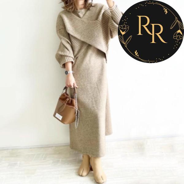 【送料無料】rrstyleレディース 2点セット上品なシルエット無地Vネックエレガントニットセーター+ニットタンクトップワンピース