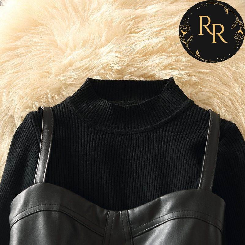 【送料無料】rrstyleレディース 2点セット着回し力抜群ラウンドネック長袖ニットセーター+無地カジュアルワンピース
