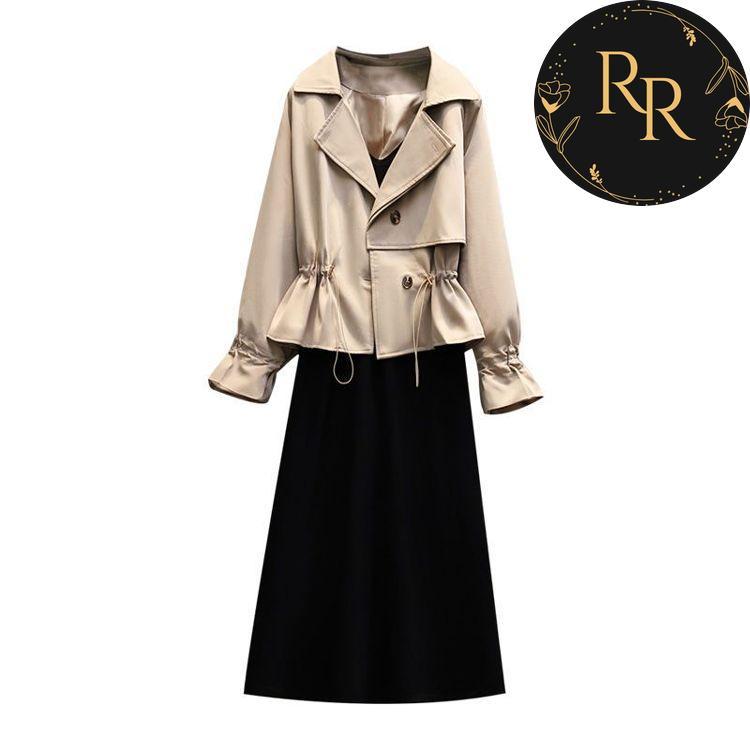 【送料無料】rrstyleレディース 2点セット無地長袖シングルブレストトップス+無地ワンピース
