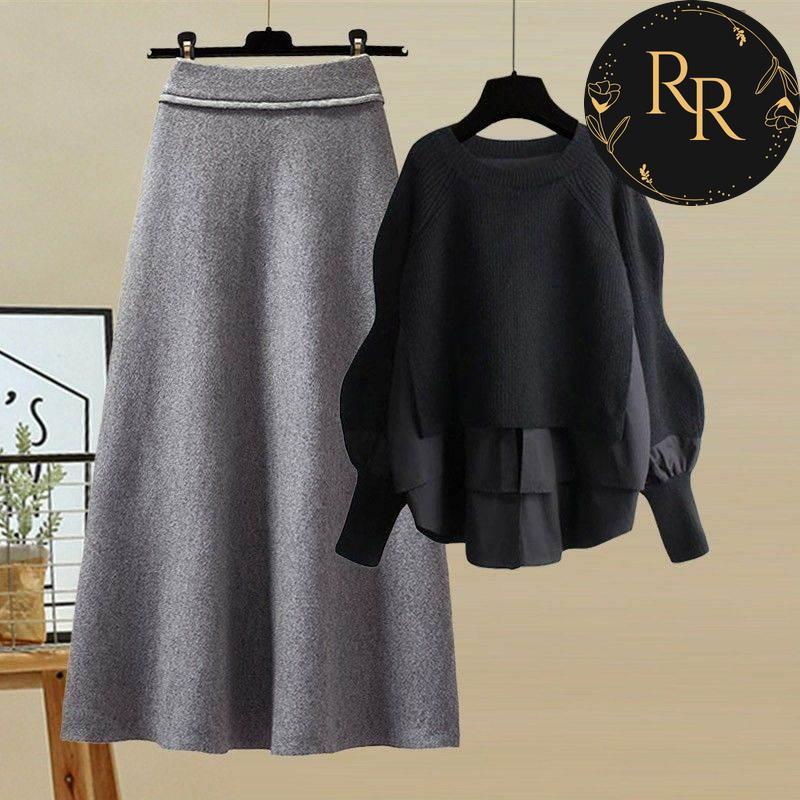 【送料無料】rrstyleレディース 無地ラウンドネックAラインリボン飾りセットアップ