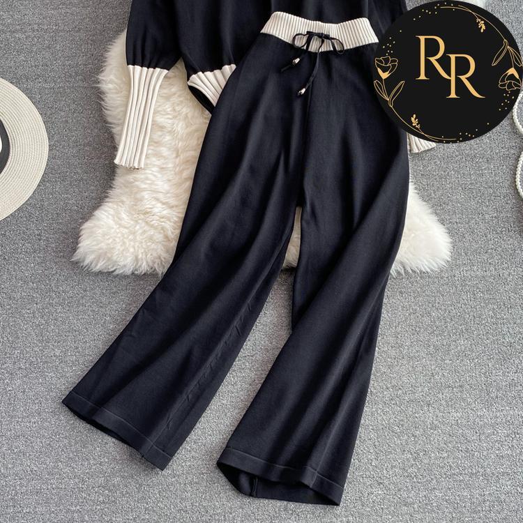 【送料無料】rrstyleレディース 2ットセットアップ無地Vネックルーズ配色トップス+ゴムウエストパンツ