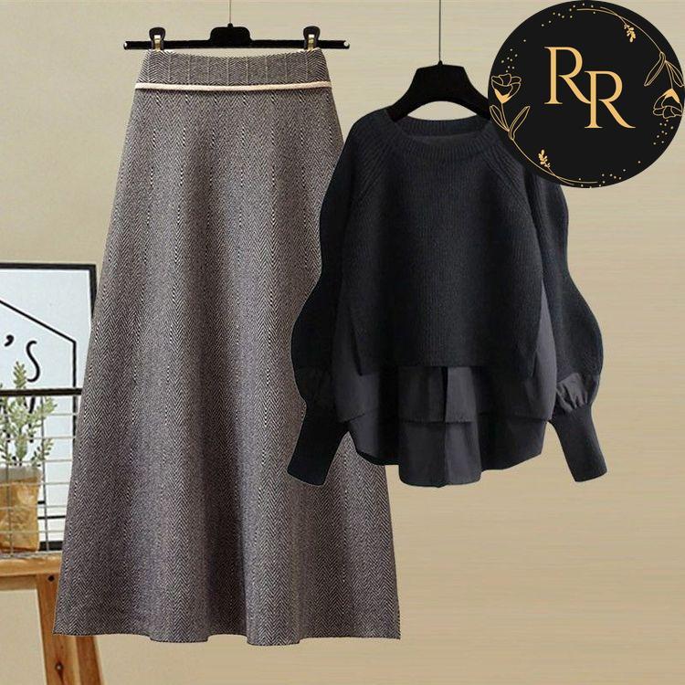 【送料無料】rrstyleレディース 無地ラウンドネックAラインリボン飾りセットアップ