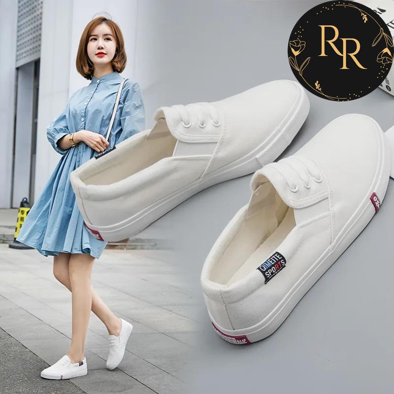 【送料無料】 rrstyle レディース 毎週新商品を更新！韓国系清新無地カジュアルシンプルデザイン帆布puフラットシューズパンプス