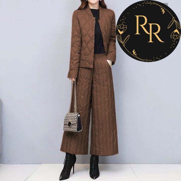 【送料無料】rrstyleレディース 2点セット 無地中綿コート+ハイウエストカジュアルパンツ