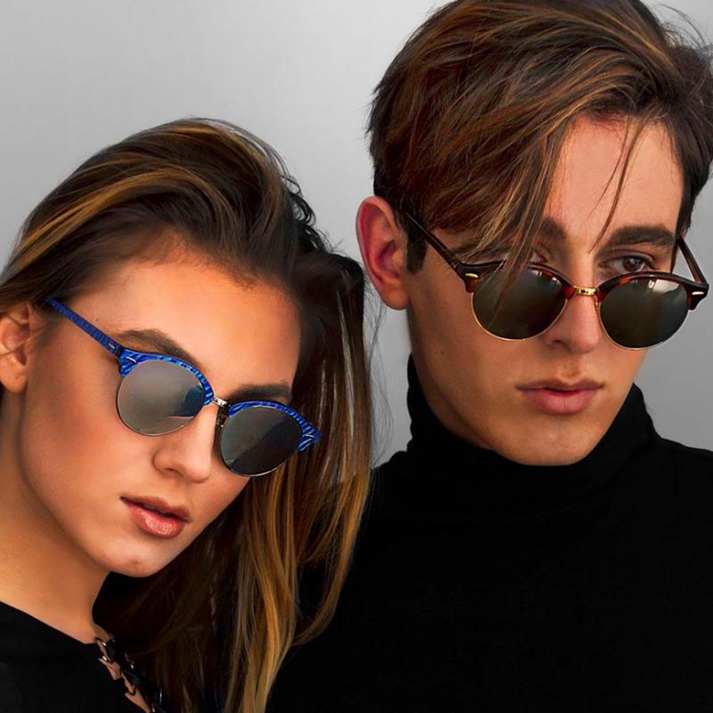 Unisex Designer Phantos Sunglasses for Women Clubround Polarized Sun Glasses Mens Classic Metal Rivet Browline Sunglass 4246