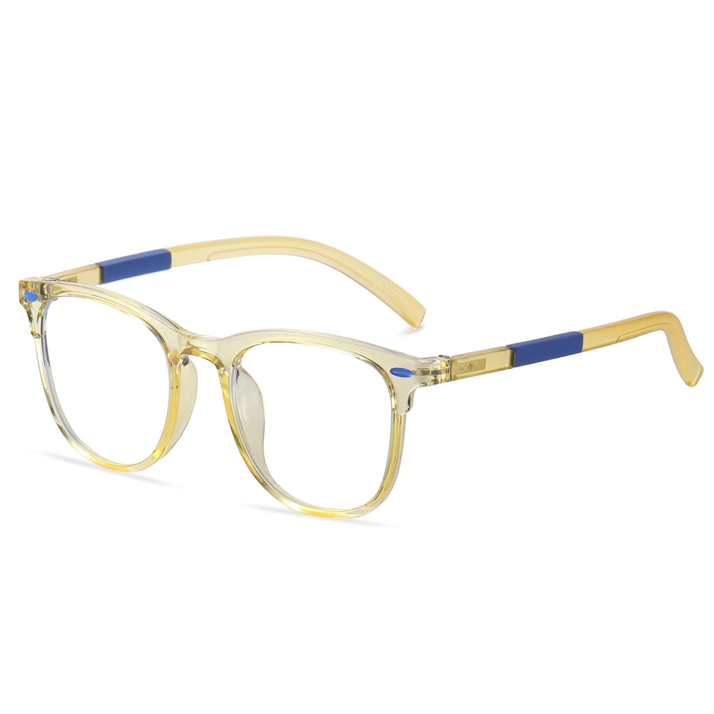 Kids TR-90 Horn Rimmed Square Non-prescription Clear Eyeglasses for Children Blue Light Blocking Glasses with Flexible Spring