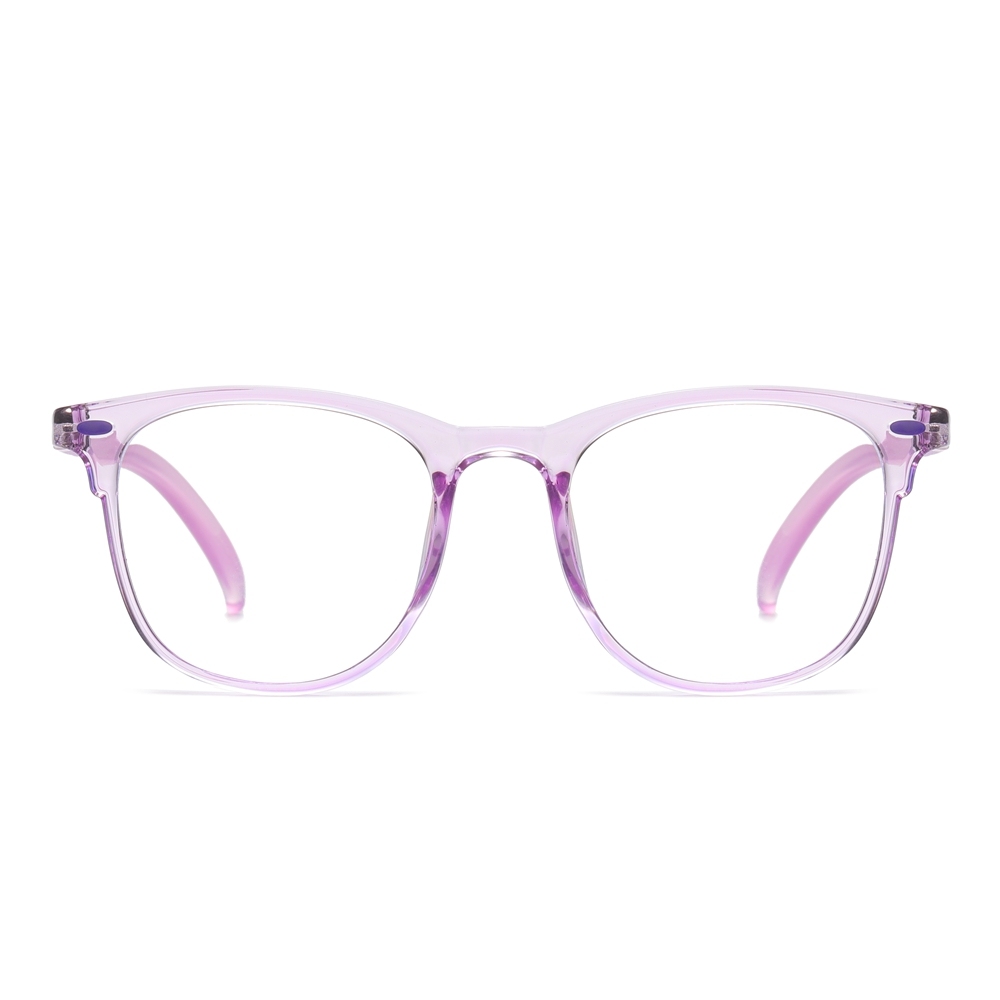 Kids TR-90 Horn Rimmed Square Non-prescription Clear Eyeglasses for Children Blue Light Blocking Glasses with Flexible Spring