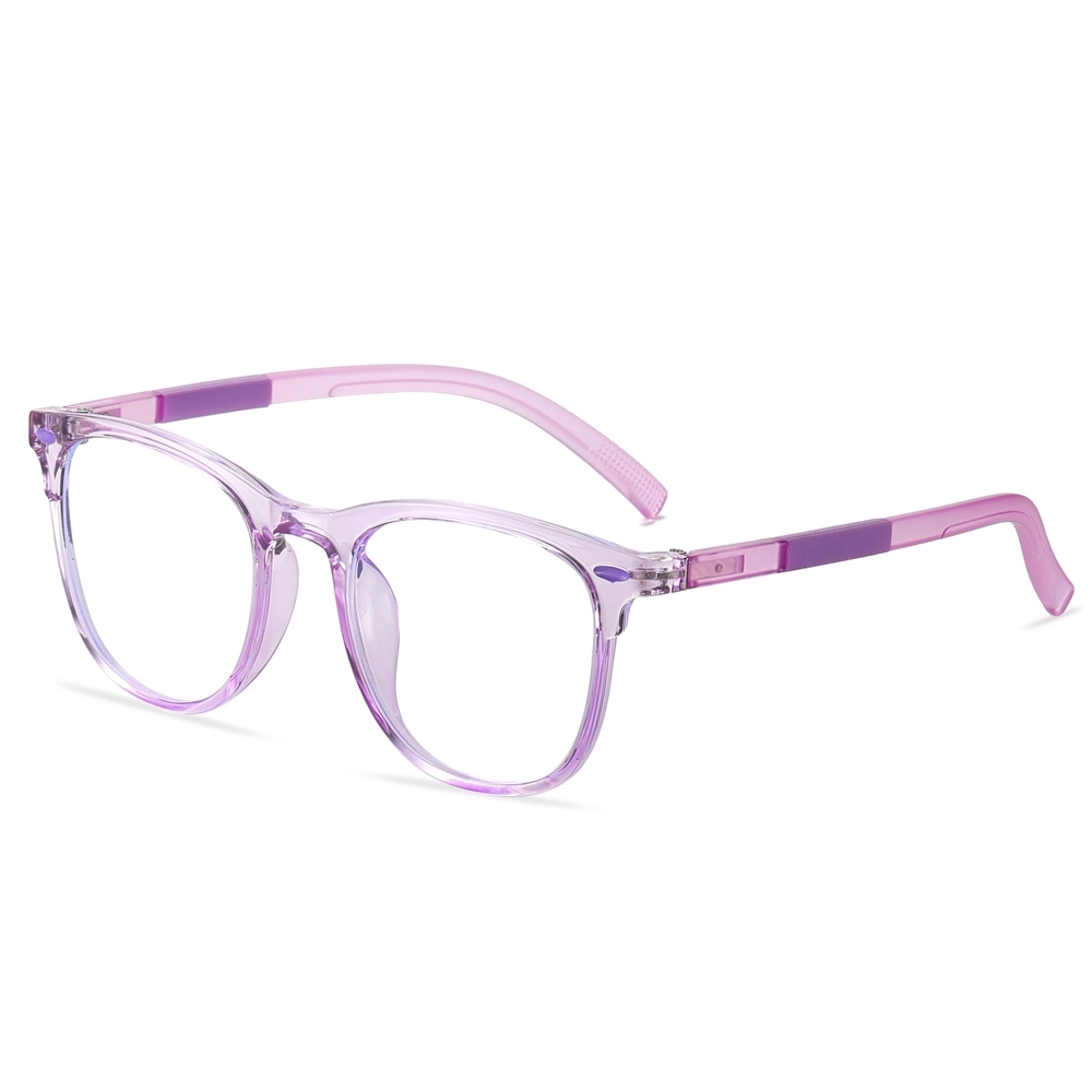 Kids TR-90 Horn Rimmed Square Non-prescription Clear Eyeglasses for Children Blue Light Blocking Glasses with Flexible Spring