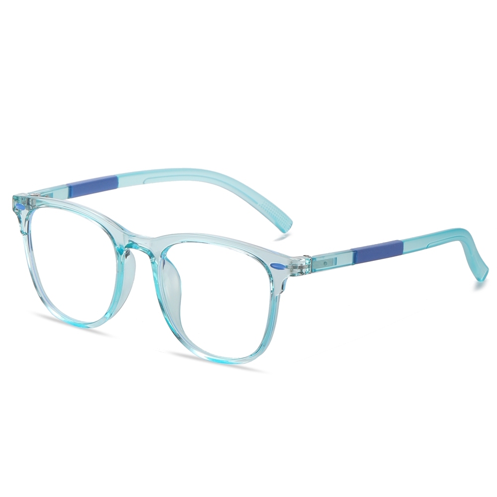 Kids TR-90 Horn Rimmed Square Non-prescription Clear Eyeglasses for Children Blue Light Blocking Glasses with Flexible Spring