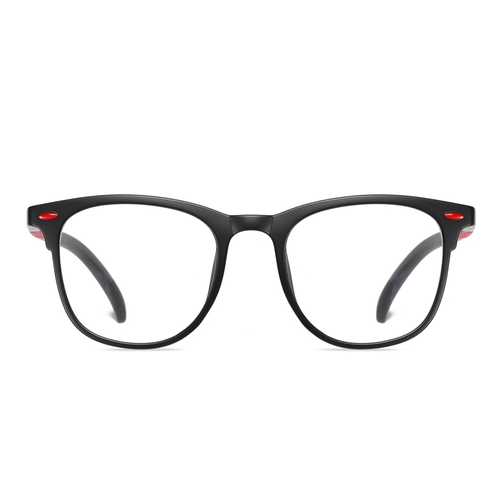 Kids TR-90 Horn Rimmed Square Non-prescription Clear Eyeglasses for Children Blue Light Blocking Glasses with Flexible Spring