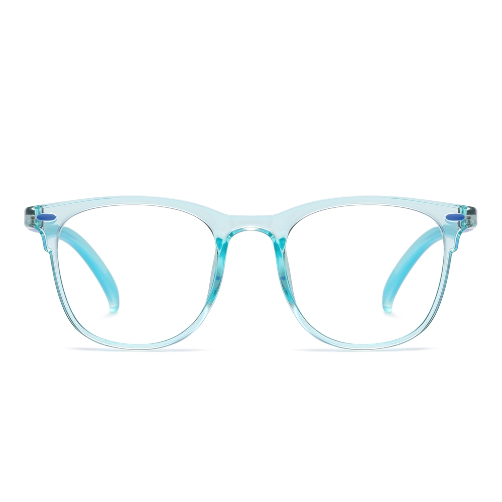 Kids TR-90 Horn Rimmed Square Non-prescription Clear Eyeglasses for Children Blue Light Blocking Glasses with Flexible Spring