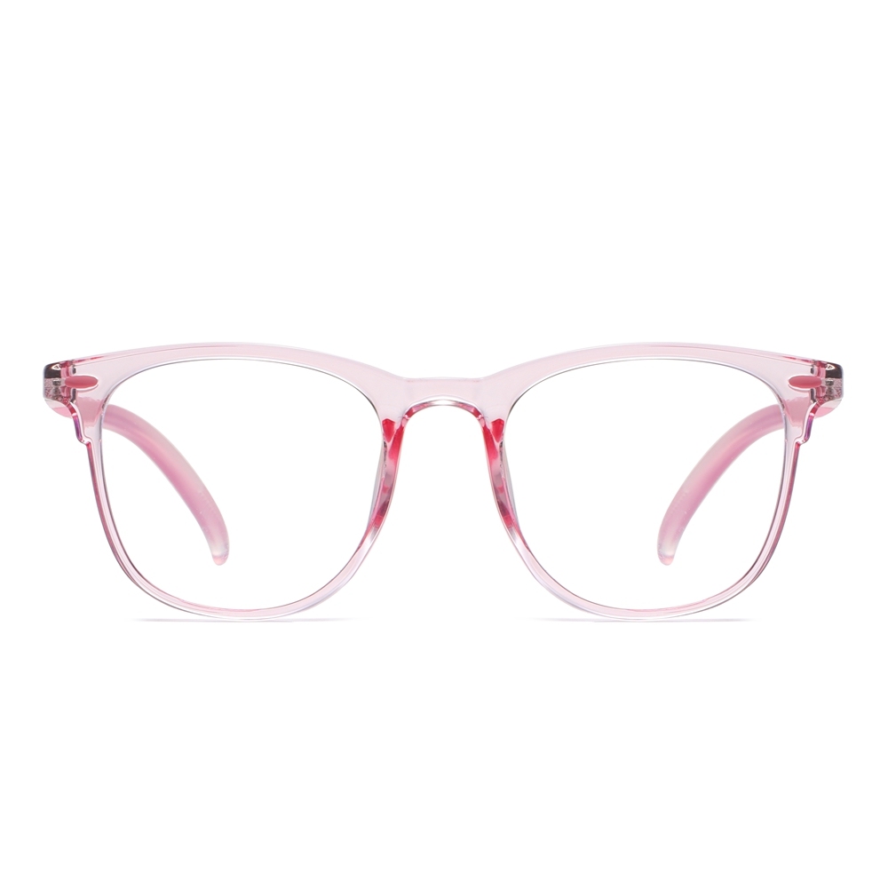 Kids TR-90 Horn Rimmed Square Non-prescription Clear Eyeglasses for Children Blue Light Blocking Glasses with Flexible Spring