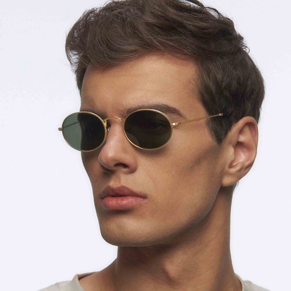 Unisex Designer Small Oval Sunglasses for Men Classic Retro Polarized Sun Glasses Womens Coin Edge Metal Sunglass RB3547N