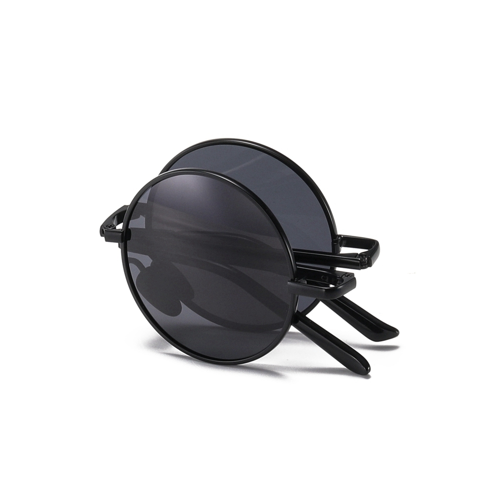 Men's Retro Round Folding Sun Glasses for Women Pocket Foldable Circle Sunglasses Vintage Portable Travel Polarized Sunglass