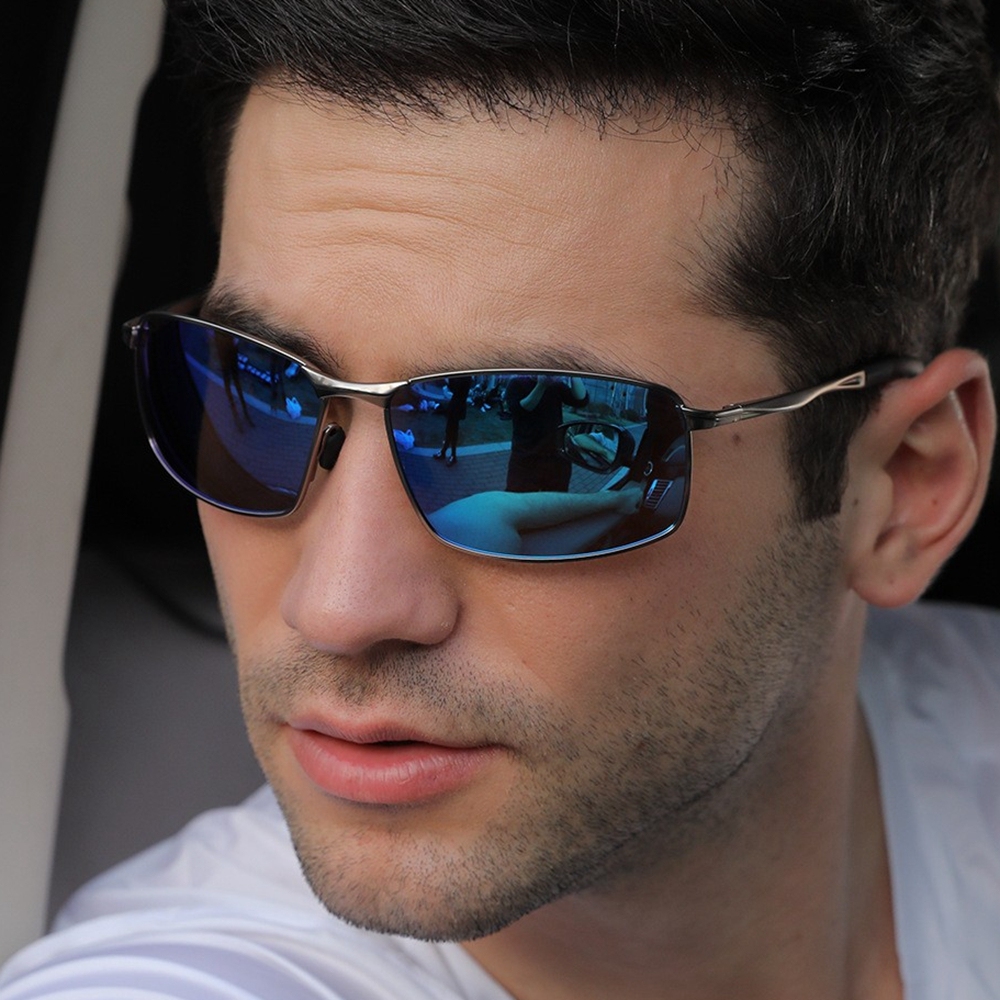 Mens Metal Sporty Rectangle Polarised Sunglasses for Car Driving Rectangular Sun Glasses Anti-glare Polarized Fishing Eyewear