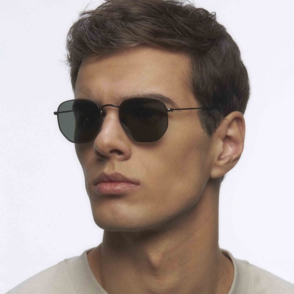 Unisex Classic Hexagonal Flat Lens Sunglasses for Men Womens Coin Edge Slim Metal Frame Geometric Polarized Sunglass RB3548