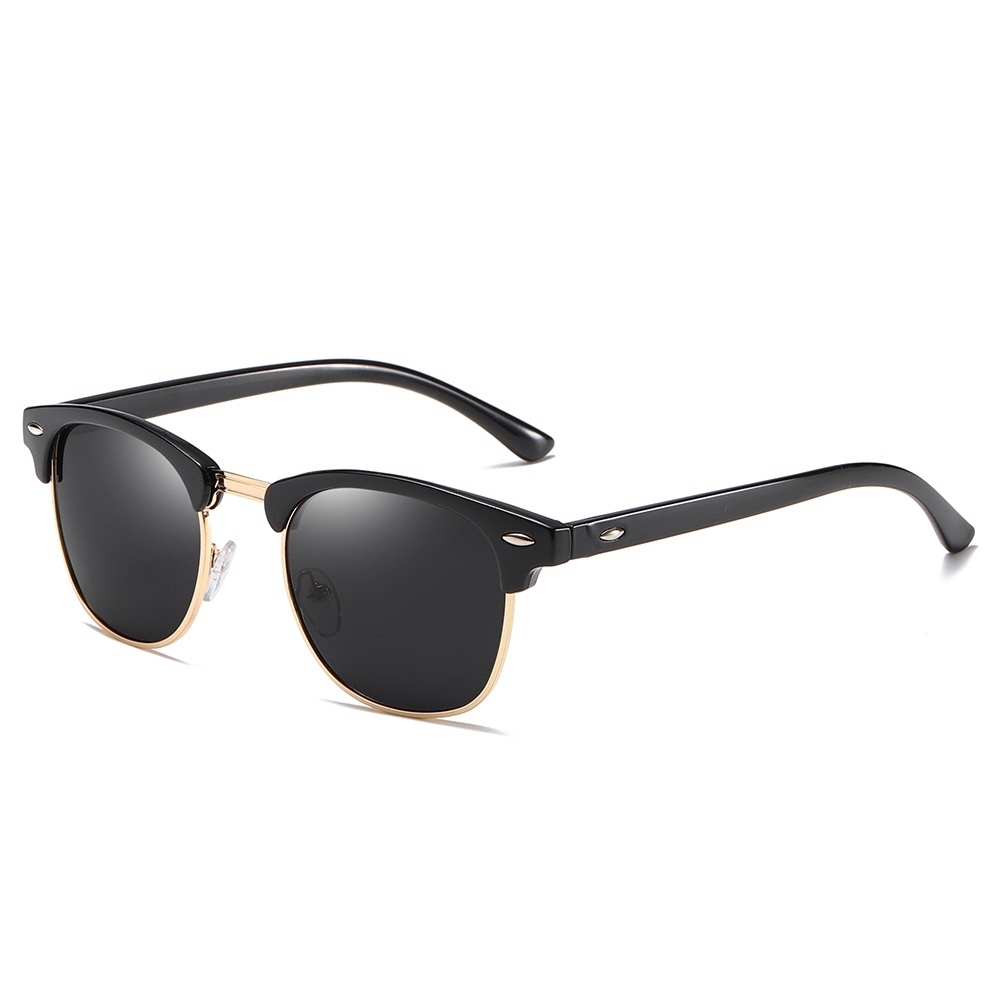 Unisex Classic Clubmaster Sunglasses for Men Women Metal Rivets Horn Rimmed Browline Combination Frame Polarized Shades 3016