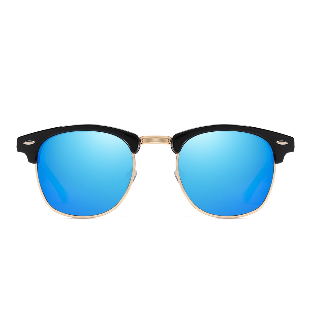 Unisex Classic Clubmaster Sunglasses for Men Women Metal Rivets Horn Rimmed Browline Combination Frame Polarized Shades 3016