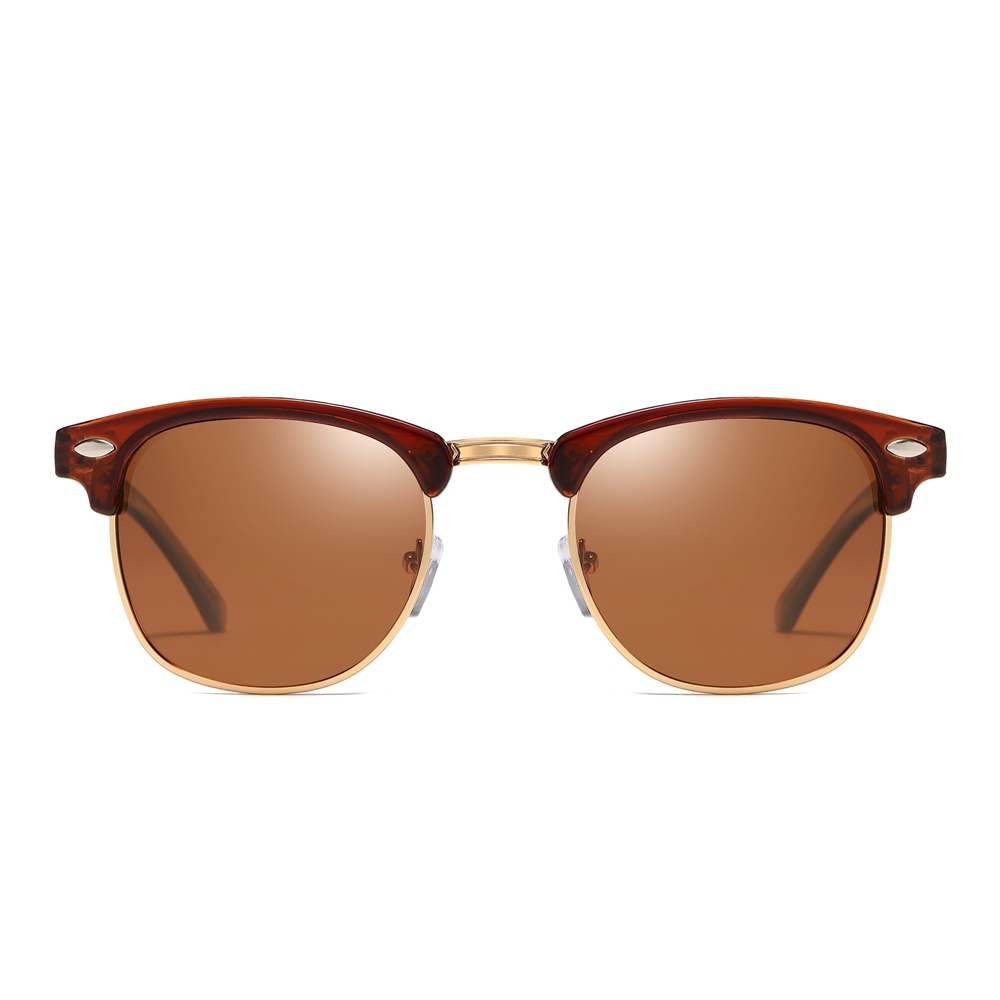 Unisex Classic Clubmaster Sunglasses for Men Women Metal Rivets Horn Rimmed Browline Combination Frame Polarized Shades 3016