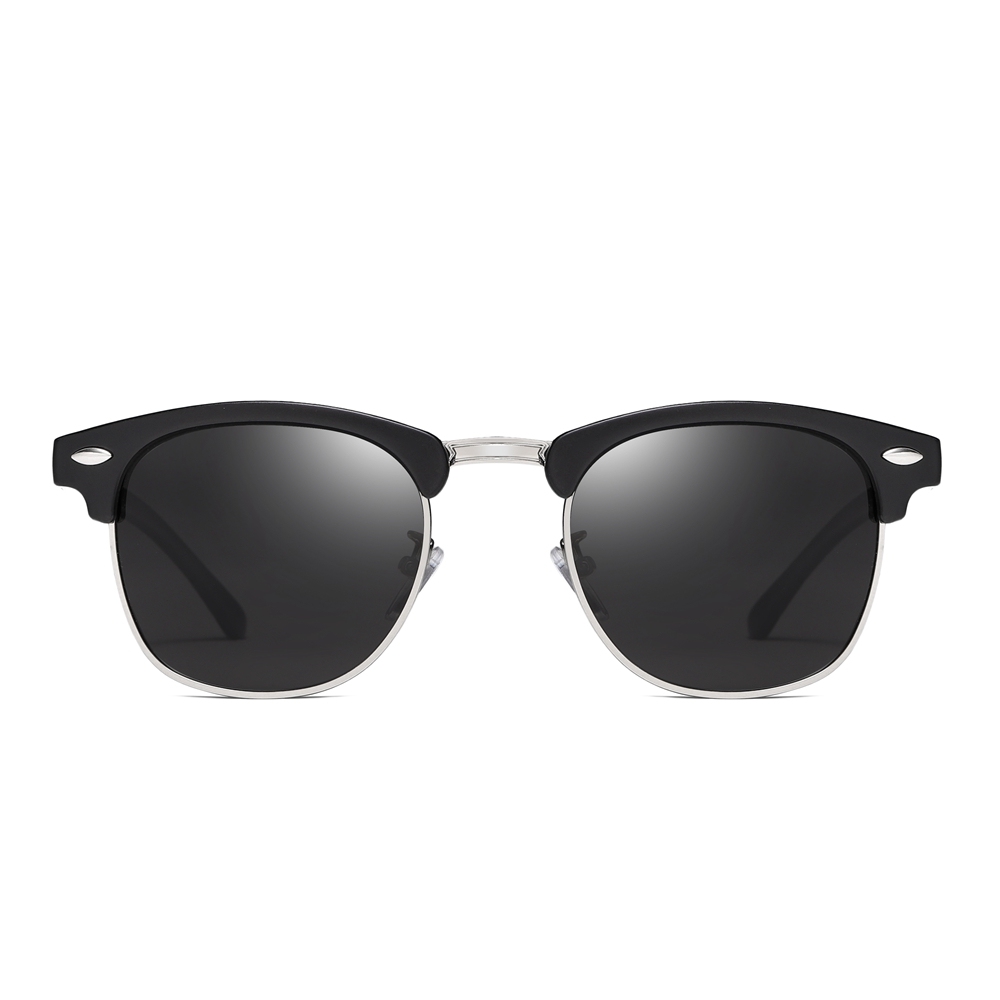 Unisex Classic Clubmaster Sunglasses for Men Women Metal Rivets Horn Rimmed Browline Combination Frame Polarized Shades 3016