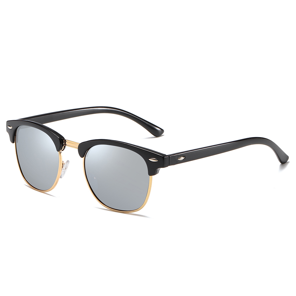 Unisex Classic Clubmaster Sunglasses for Men Women Metal Rivets Horn Rimmed Browline Combination Frame Polarized Shades 3016