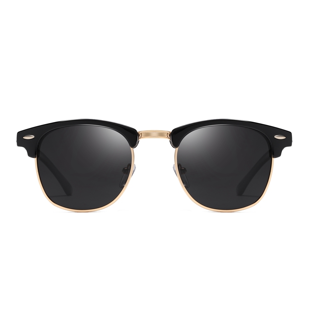 Unisex Classic Clubmaster Sunglasses for Men Women Metal Rivets Horn Rimmed Browline Combination Frame Polarized Shades 3016