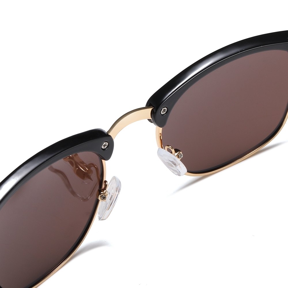 Unisex Classic Clubmaster Sunglasses for Men Women Metal Rivets Horn Rimmed Browline Combination Frame Polarized Shades 3016