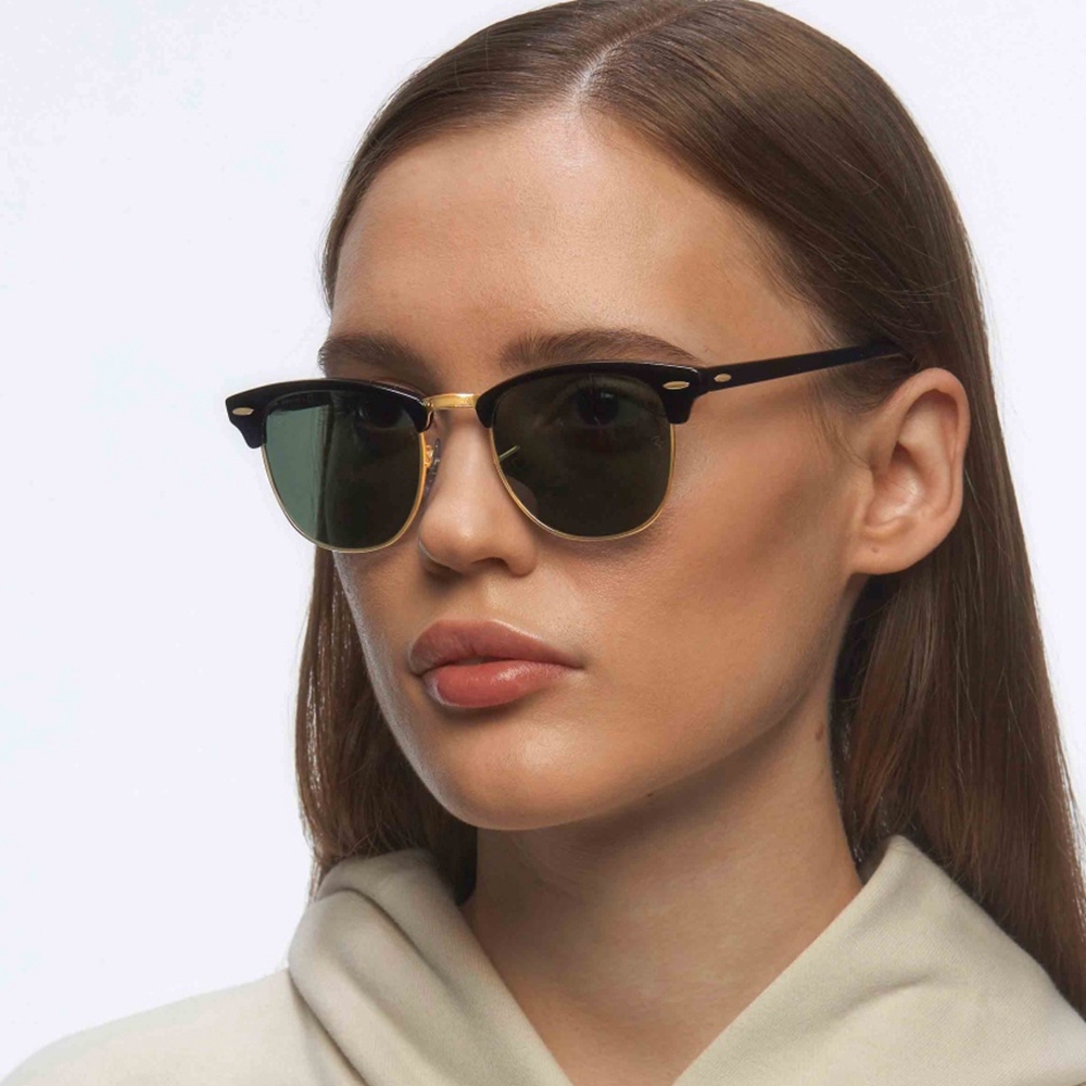 Unisex Classic Clubmaster Sunglasses for Men Women Metal Rivets Horn Rimmed Browline Combination Frame Polarized Shades 3016