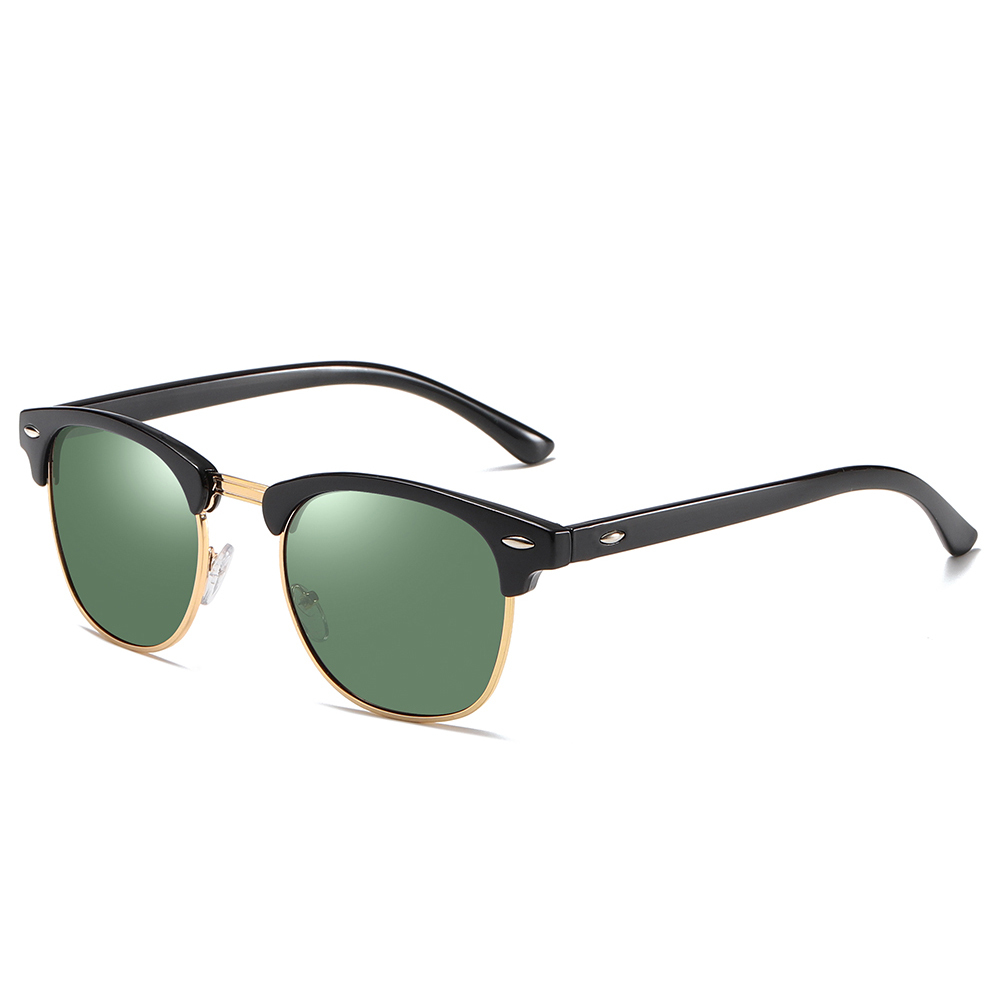 Unisex Classic Clubmaster Sunglasses for Men Women Metal Rivets Horn Rimmed Browline Combination Frame Polarized Shades 3016