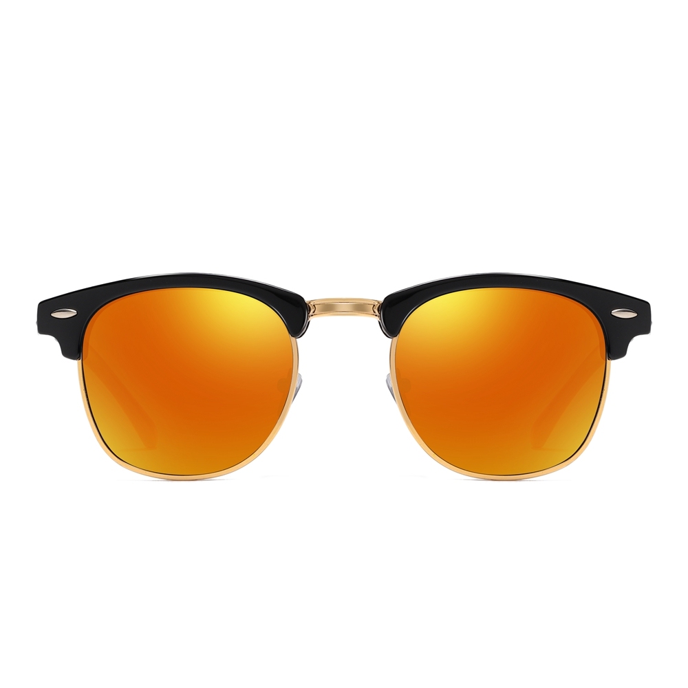 Unisex Classic Clubmaster Sunglasses for Men Women Metal Rivets Horn Rimmed Browline Combination Frame Polarized Shades 3016