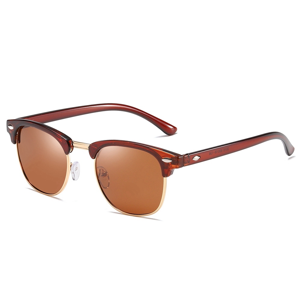 Unisex Classic Clubmaster Sunglasses for Men Women Metal Rivets Horn Rimmed Browline Combination Frame Polarized Shades 3016