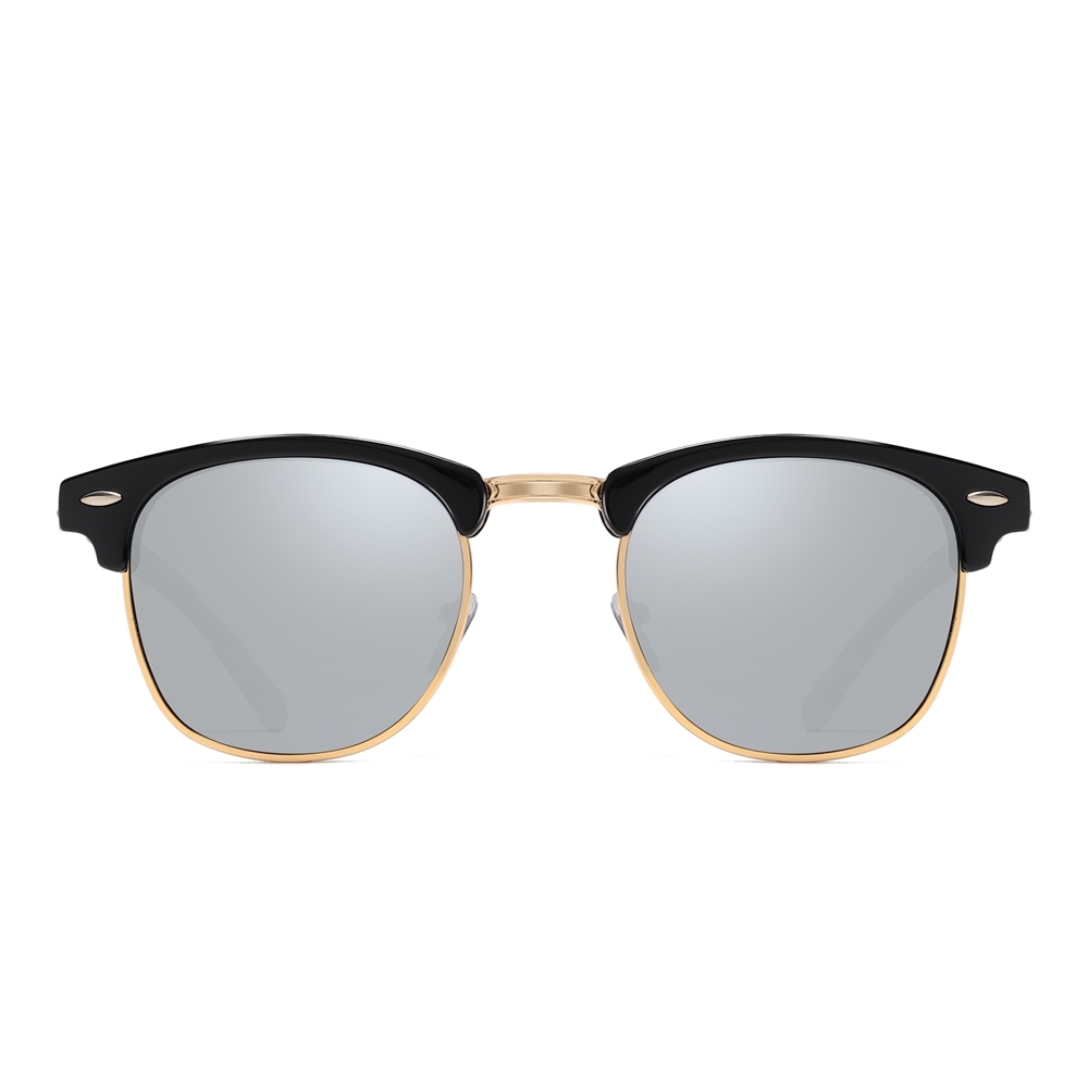 Unisex Classic Clubmaster Sunglasses for Men Women Metal Rivets Horn Rimmed Browline Combination Frame Polarized Shades 3016