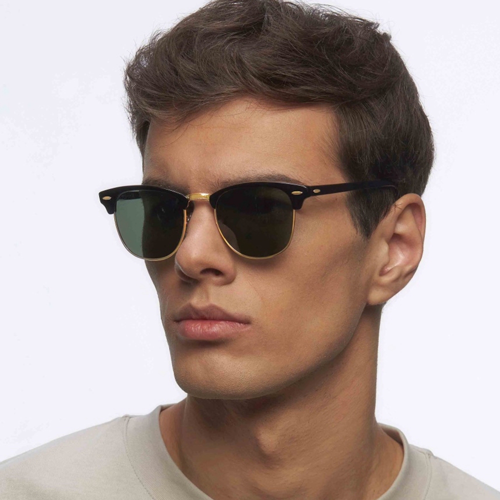 Unisex Classic Clubmaster Sunglasses for Men Women Metal Rivets Horn Rimmed Browline Combination Frame Polarized Shades 3016