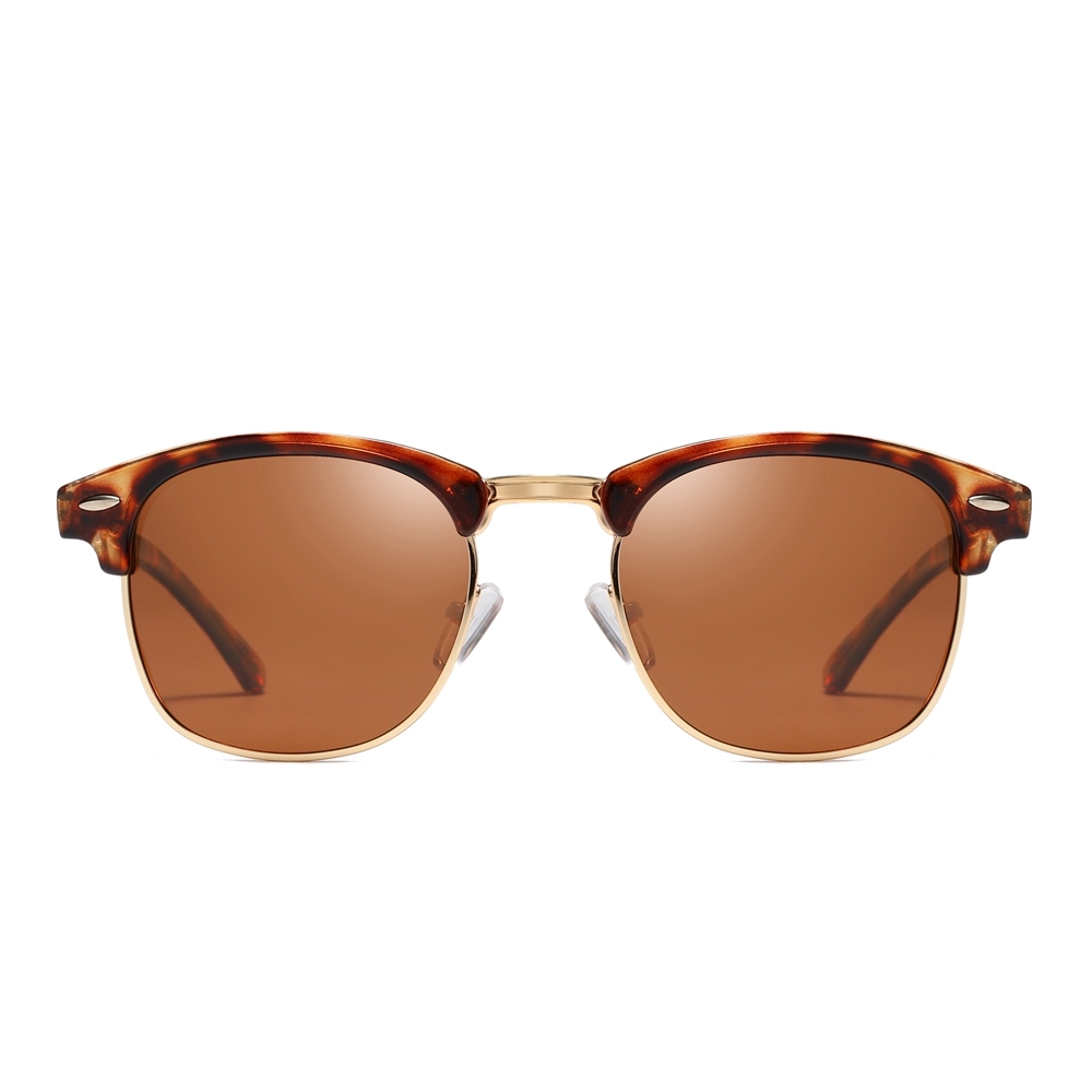 Unisex Classic Clubmaster Sunglasses for Men Women Metal Rivets Horn Rimmed Browline Combination Frame Polarized Shades 3016