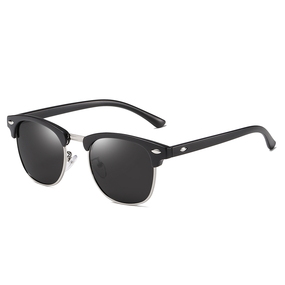 Unisex Classic Clubmaster Sunglasses for Men Women Metal Rivets Horn Rimmed Browline Combination Frame Polarized Shades 3016