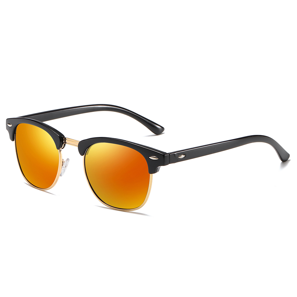 Unisex Classic Clubmaster Sunglasses for Men Women Metal Rivets Horn Rimmed Browline Combination Frame Polarized Shades 3016