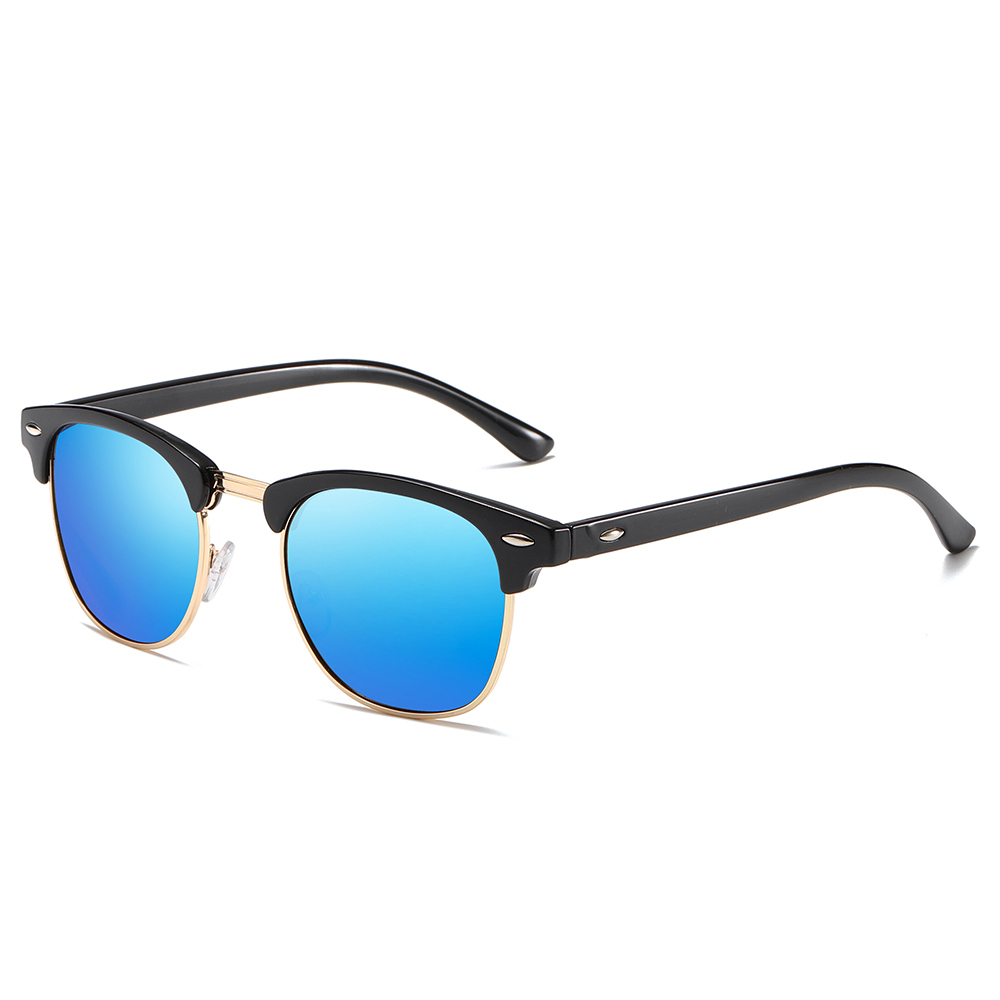 Unisex Classic Clubmaster Sunglasses for Men Women Metal Rivets Horn Rimmed Browline Combination Frame Polarized Shades 3016