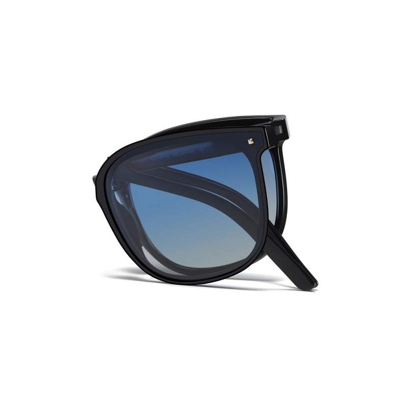 Men's Pocketable Folding Polarized Sunglasses Compact Travel Trending Shades for Ladies Foldable Frame Flat Lens Sun glasses with Studs