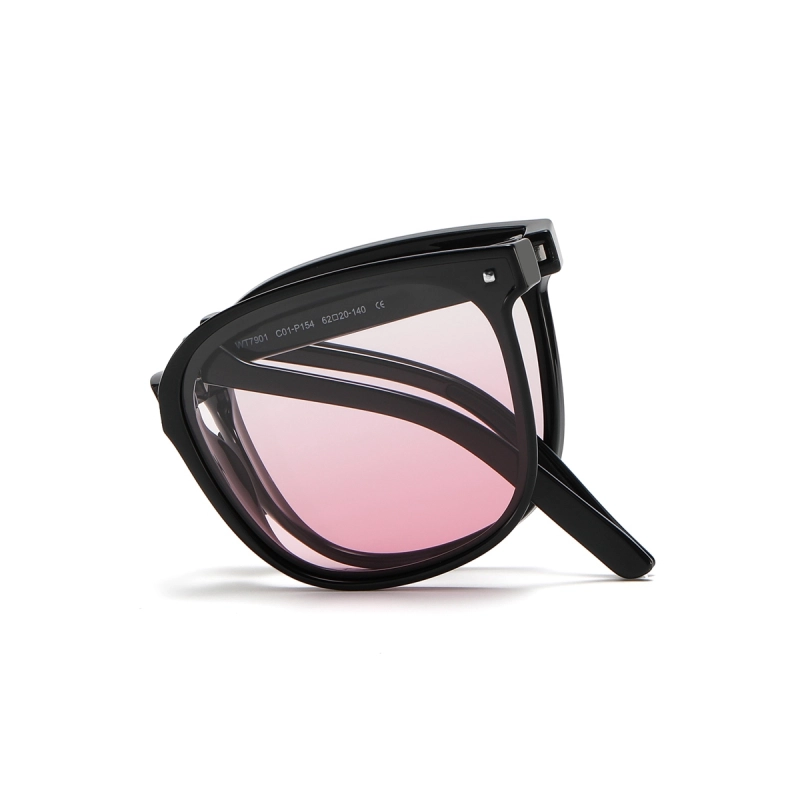 Men's Pocketable Folding Polarized Sunglasses Compact Travel Trending Shades for Ladies Foldable Frame Flat Lens Sun glasses with Studs