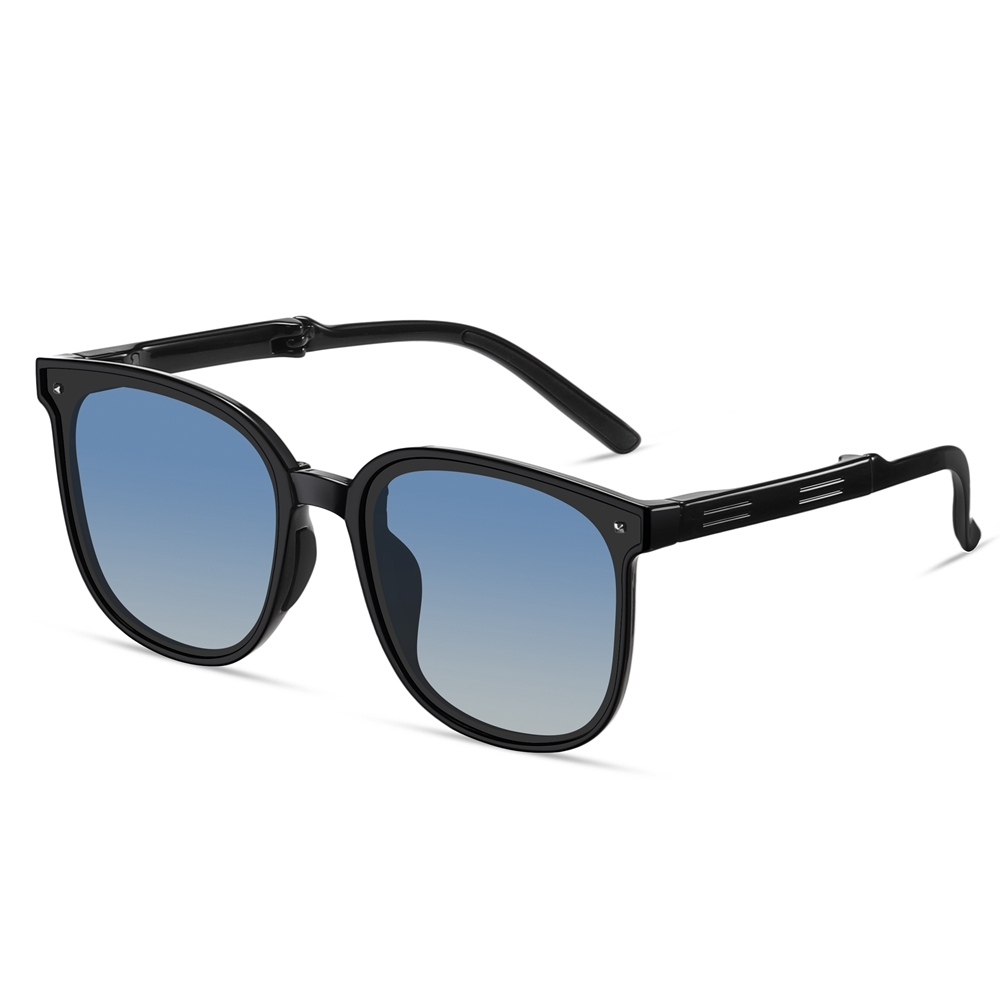 Men's Pocketable Folding Polarized Sunglasses Compact Travel Trending Shades for Ladies Foldable Frame Flat Lens Sun glasses with Studs