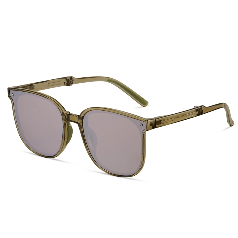 Men's Pocketable Folding Polarized Sunglasses Compact Travel Trending Shades for Ladies Foldable Frame Flat Lens Sun glasses with Studs