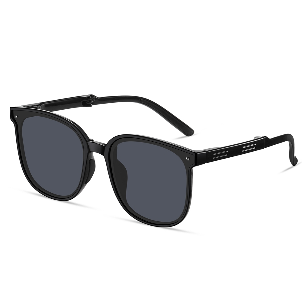 Men's Pocketable Folding Polarized Sunglasses Compact Travel Trending Shades for Ladies Foldable Frame Flat Lens Sun glasses with Studs