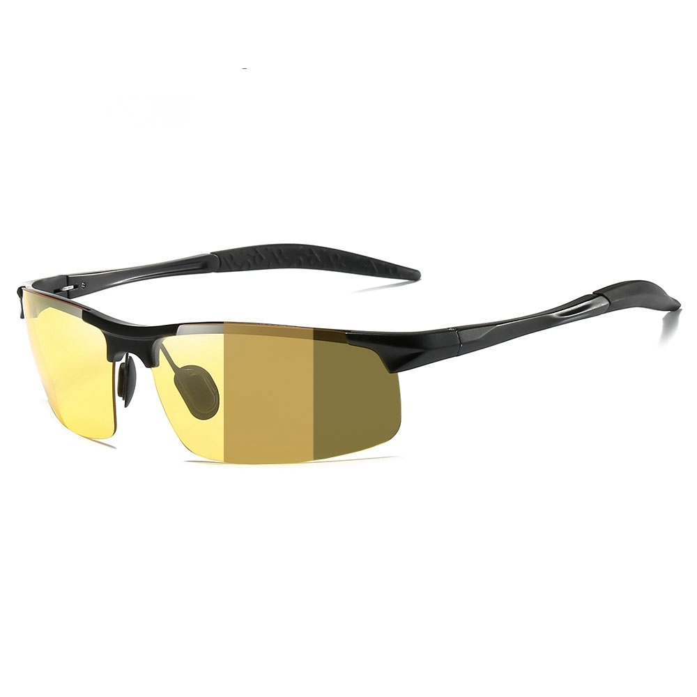 Customized Men's Aluminum Semi-rimless Photochromic Sports Sunglasses Anti-glare Light Adaptive Lenes for Day and Night Driving Glasses