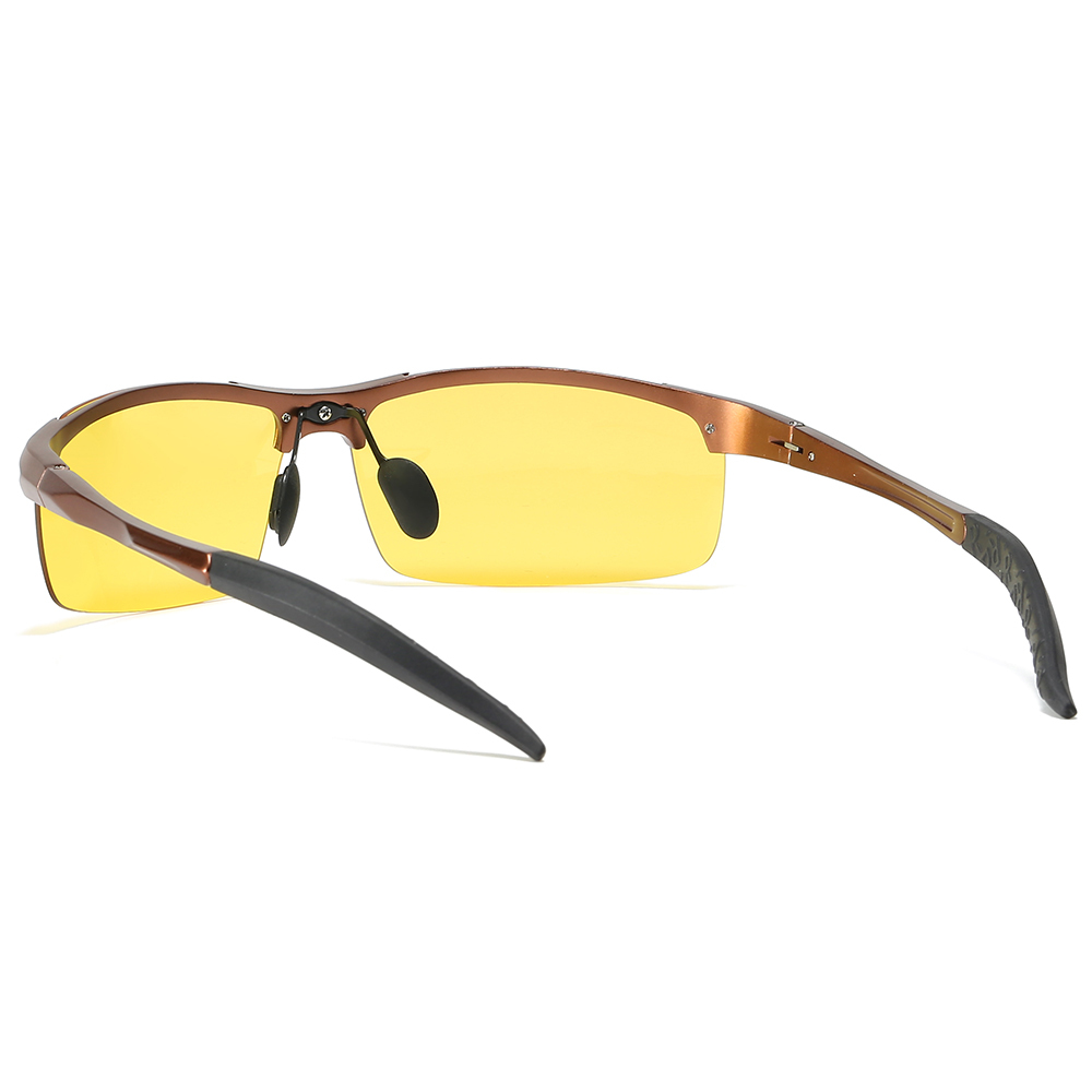 Customized Men's Aluminum Semi-rimless Photochromic Sports Sunglasses Anti-glare Light Adaptive Lenes for Day and Night Driving Glasses