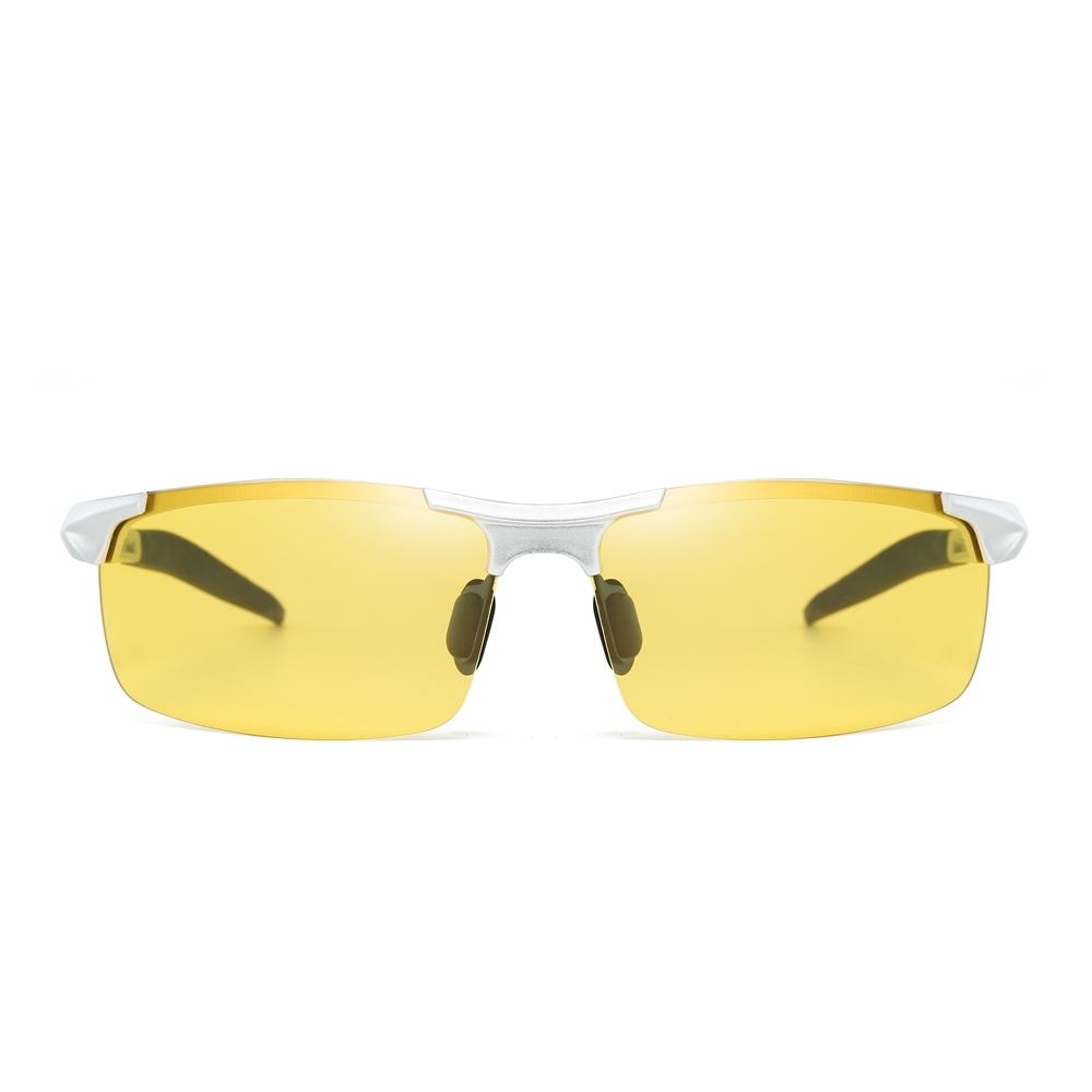Customized Men's Aluminum Semi-rimless Photochromic Sports Sunglasses Anti-glare Light Adaptive Lenes for Day and Night Driving Glasses