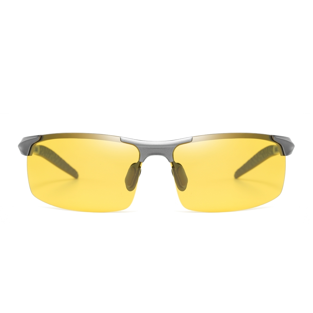 Customized Men's Aluminum Semi-rimless Photochromic Sports Sunglasses Anti-glare Light Adaptive Lenes for Day and Night Driving Glasses