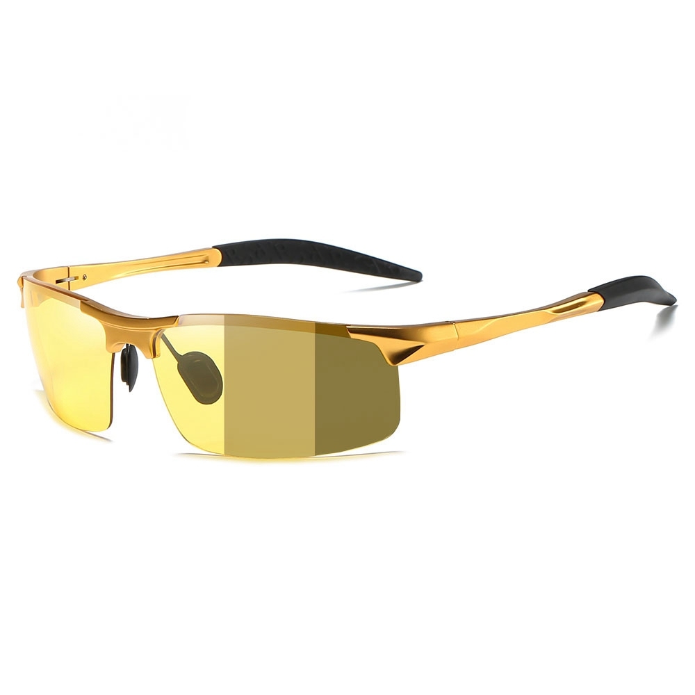 Customized Men's Aluminum Semi-rimless Photochromic Sports Sunglasses Anti-glare Light Adaptive Lenes for Day and Night Driving Glasses