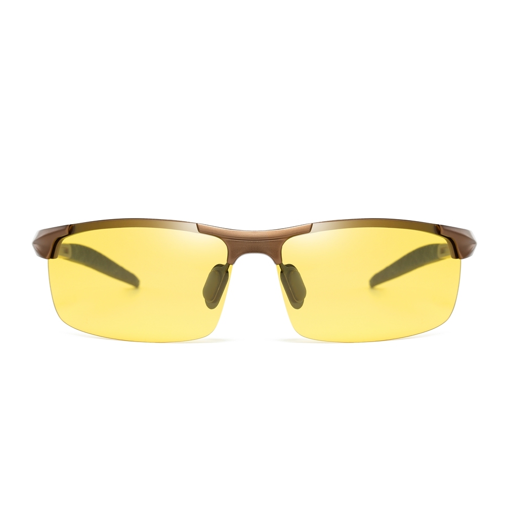 Customized Men's Aluminum Semi-rimless Photochromic Sports Sunglasses Anti-glare Light Adaptive Lenes for Day and Night Driving Glasses