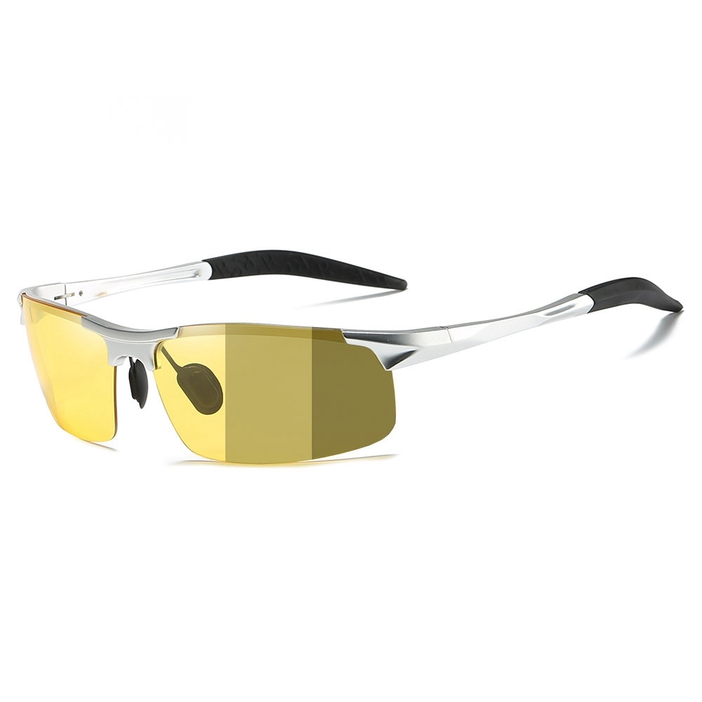 Customized Men's Aluminum Semi-rimless Photochromic Sports Sunglasses Anti-glare Light Adaptive Lenes for Day and Night Driving Glasses