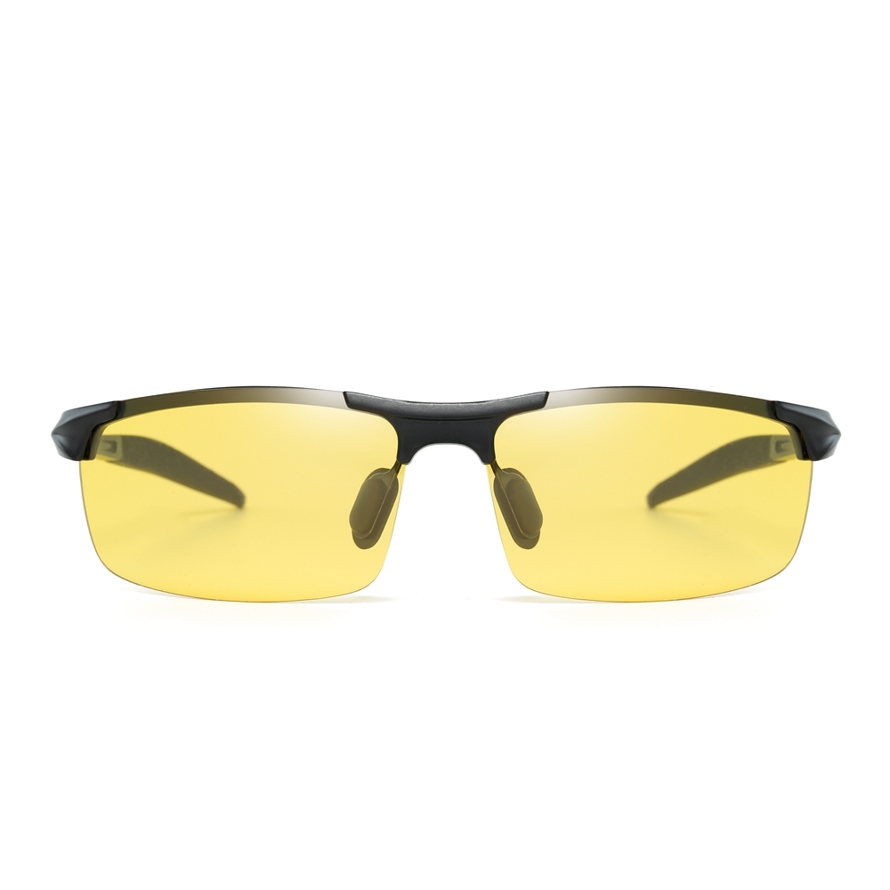 Customized Men's Aluminum Semi-rimless Photochromic Sports Sunglasses Anti-glare Light Adaptive Lenes for Day and Night Driving Glasses